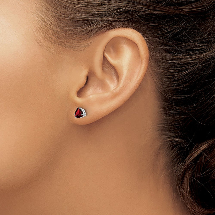 14k White Gold 5mm Trillion Garnet Post Earrings