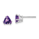 14k White Gold 6mm Trillion Amethyst Post Earrings