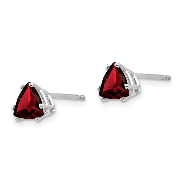 14k White Gold 6mm Trillion Garnet Post Earrings