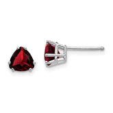 14k White Gold 6mm Trillion Garnet Post Earrings
