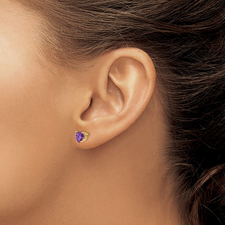 14k 6mm Heart Amethyst Post Earrings