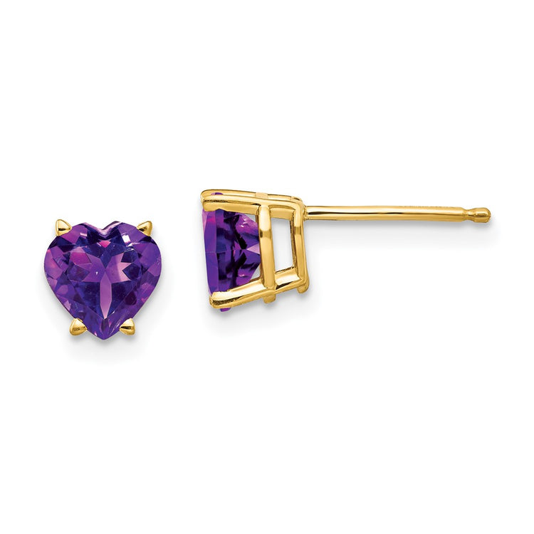 14k 6mm Heart Amethyst Post Earrings