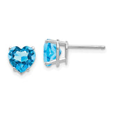 14k White Gold 7mm Heart Blue Topaz Post Earrings