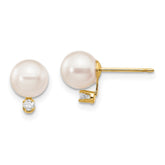 14k 6-7mm White Round Akoya Saltwater Cultured Pearl and 1/20 Carat Diamond Post Earrings