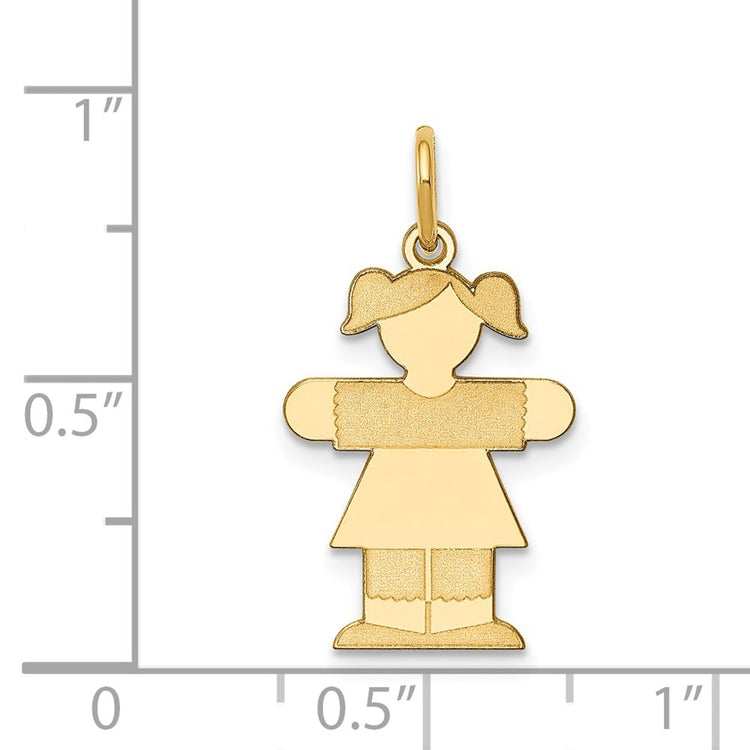 14k The Kids Small Girl with Ponytails Engravable Hugs Charm