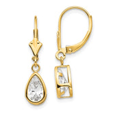 14k 8x5mm Pear Cubic Zirconia Bezel Leverback Dangle Earrings