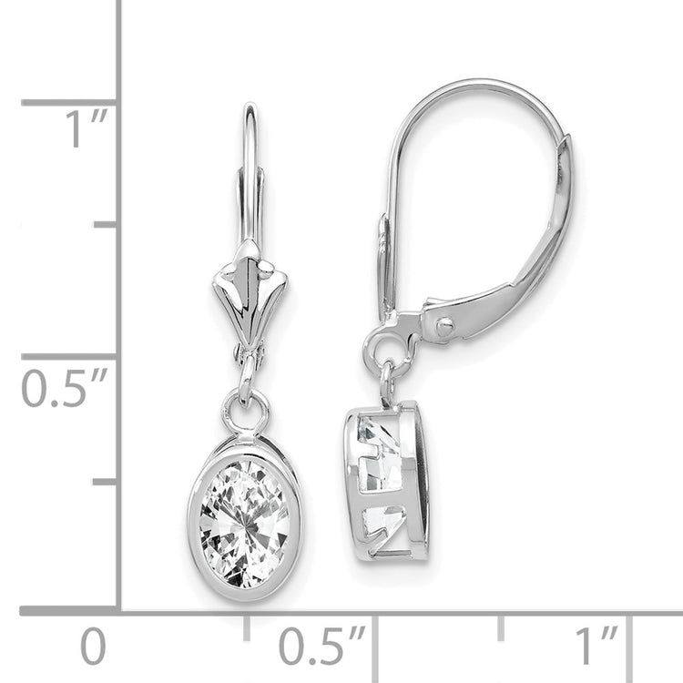 14k White Gold 7x5mm Oval Cubic Zirconia Bezel Leverback Dangle Earrings