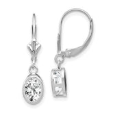 14k White Gold 7x5mm Oval Cubic Zirconia Bezel Leverback Dangle Earrings