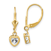 14k 5mm Heart Cubic Zirconia Bezel Leverback Dangle Earrings