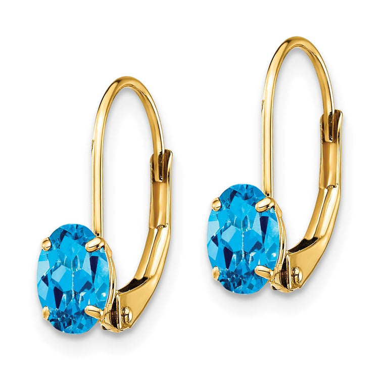14k 6x4mm Oval Blue Topaz Leverback Earrings