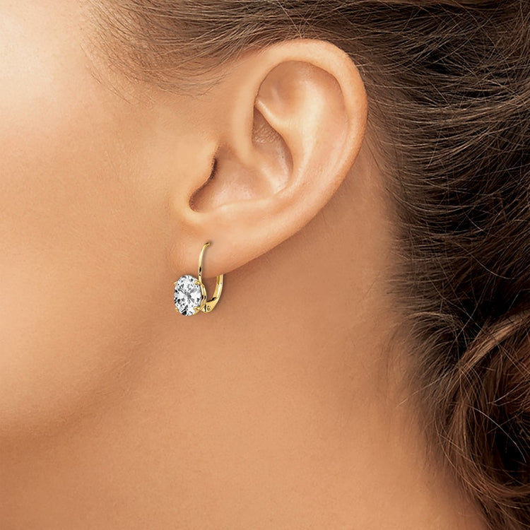 14k 8x6mm Oval Cubic Zirconia Leverback Earrings