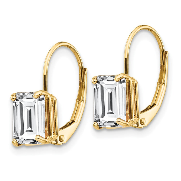 14k 7x5mm Emerald-cut Cubic Zirconia Leverback Earrings