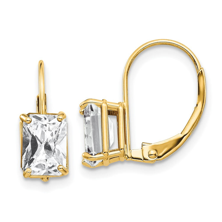 14k 7x5mm Emerald-cut Cubic Zirconia Leverback Earrings