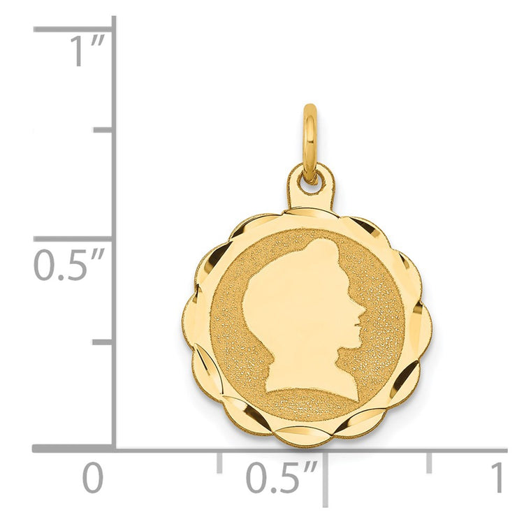 14k Boy Head on .013 Gauge Engravable Scalloped 17x15mm Disc Charm