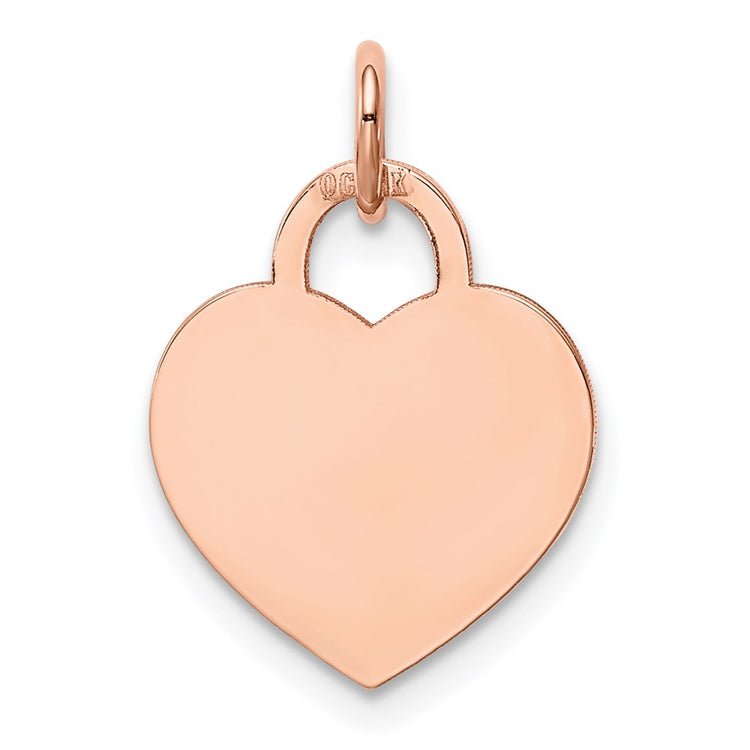 14k Rose Gold Plain .013 Gauge Medium Engraveable Heart 19x15mm Disc Charm