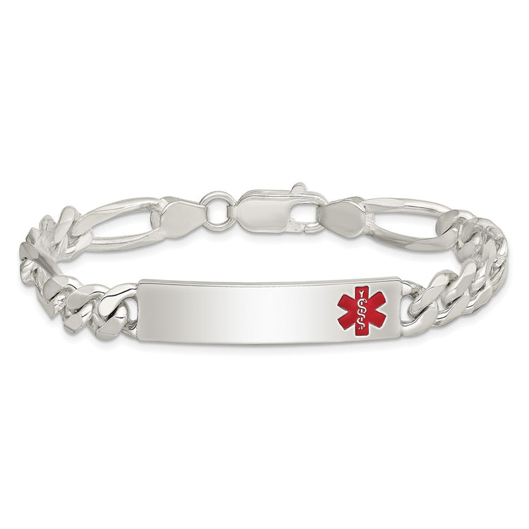 Sterling Silver Polished Medical Figaro Anchor Link ID Bracelet