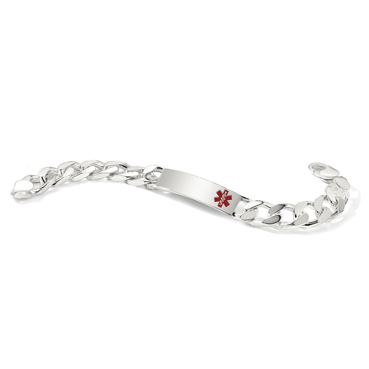 Sterling Silver 9MM Polished Medical Curb Link ID Bracelet Custom Personalized Engravable Womens Available in 7.5-8.5 Inch Lengths