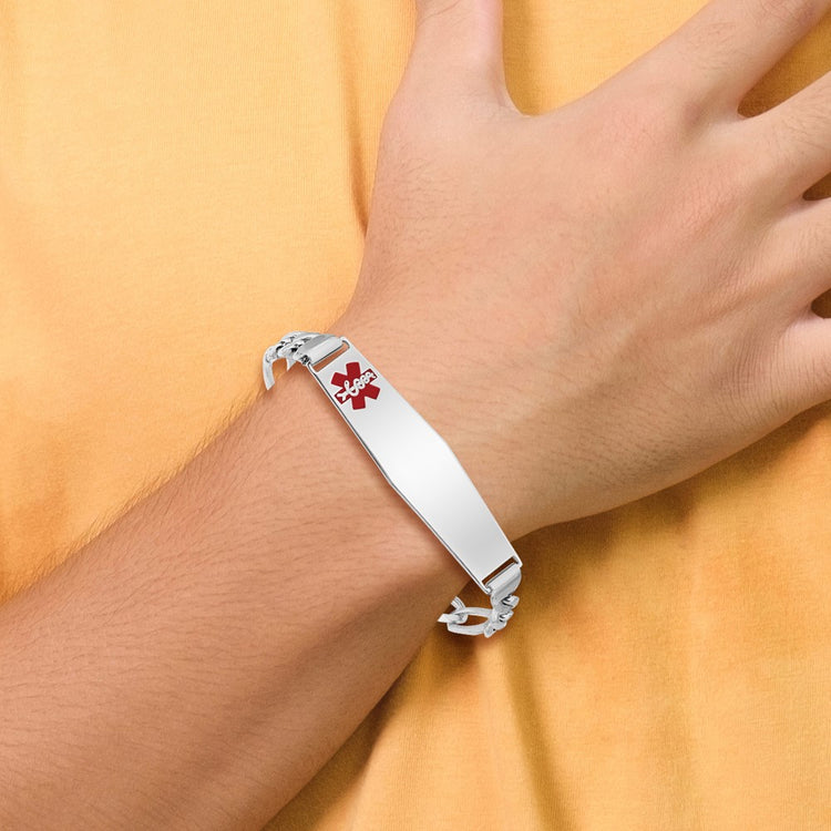 Sterling Silver Rhodium-plated Medical ID Figaro Link Bracelet