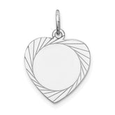 14k White Gold Etched Design .013 Gauge Engravable Heart 18x15mm Disc Charm