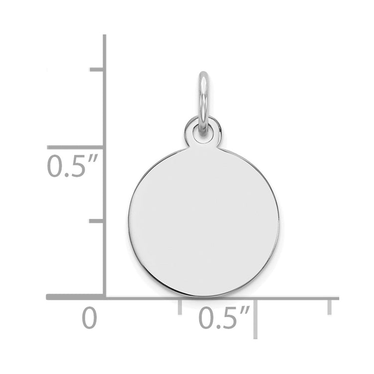 14k White Gold Plain .027 Gauge Round Engravable 12mm Disc Charm