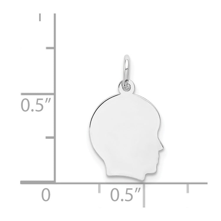 14k White Gold Plain Small.018 Depth Facing Right Engravable Boy Charm