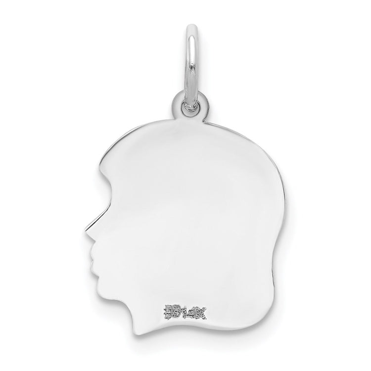 14k White Gold Plain Medium.011 Depth Facing Right Engravable Girl Charm