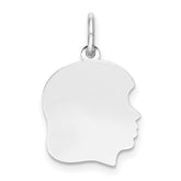 14k White Gold Plain Medium.013 Depth Facing Right Engravable Girl Charm