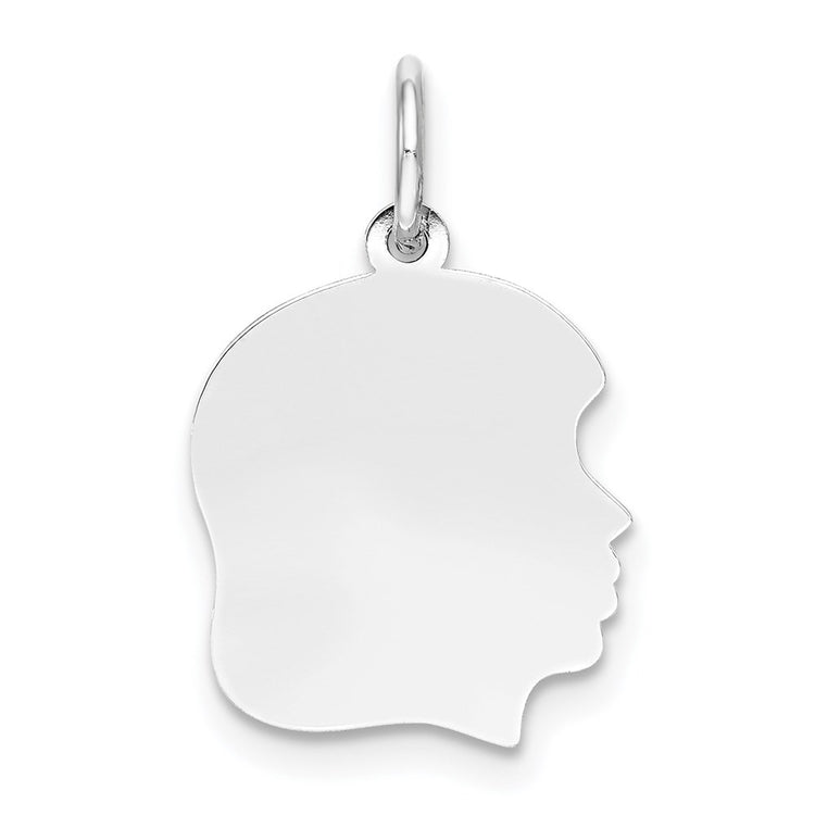 14k White Gold Plain Medium.013 Depth Facing Right Engravable Girl Charm