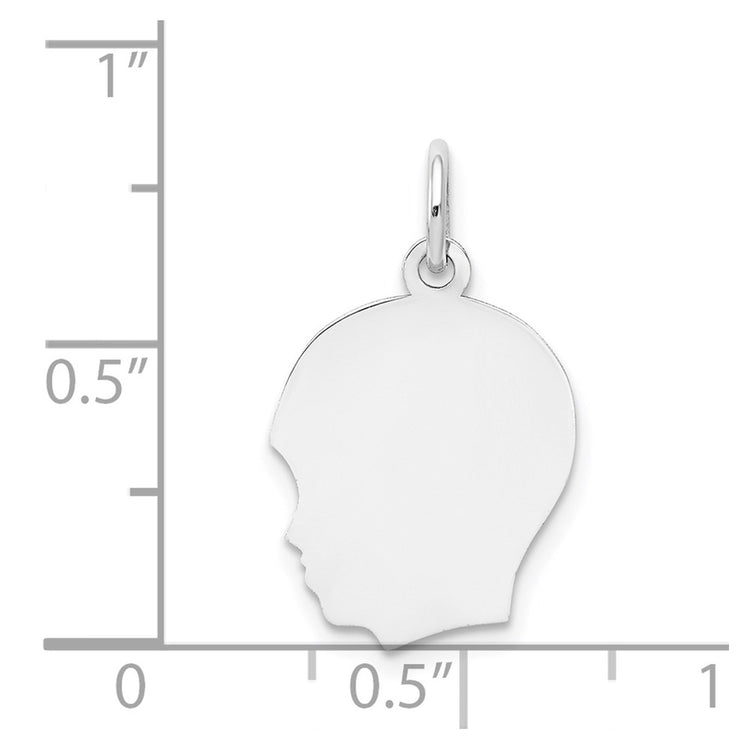 14k White Gold Plain Medium.011 Depth Facing Left Engravable Boy Charm