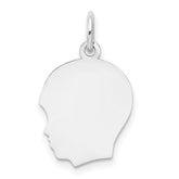 14k White Gold Plain Medium.013 Depth Facing Left Engravable Boy Charm