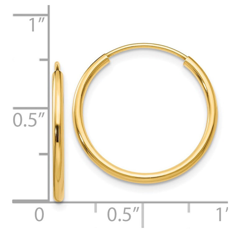 14k 1.5x17mm Polished Round Endless Tube Hoop Earrings