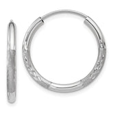 14k White Gold 2x18mm Satin Diamond-cut Endless Tube Hoop Earrings