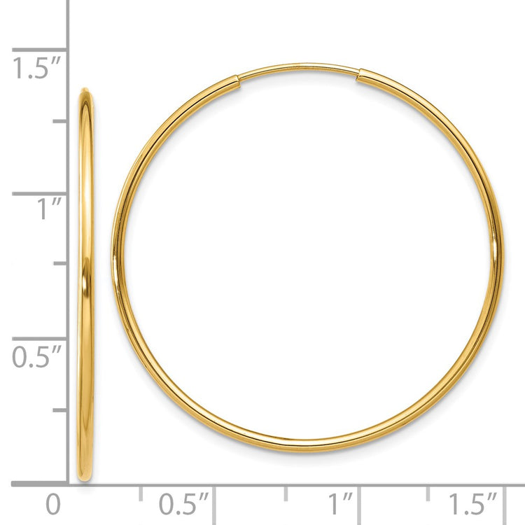 14k 1.2x34mm Polished Endless Tube Hoop Earrings