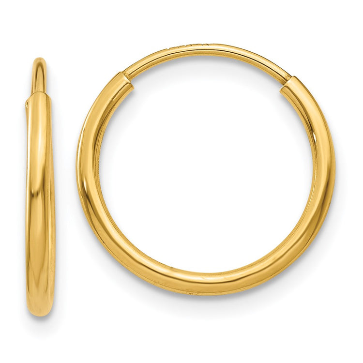 14k 1.2x14mm Polished Endless Tube Hoop Earrings
