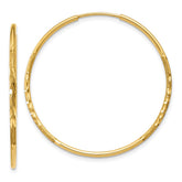 14k 1.2x30mm Satin Diamond-cut Endless Tube Hoop Earrings