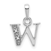 14KW Rhodium-plated Diamond Letter W Initial Pendant
