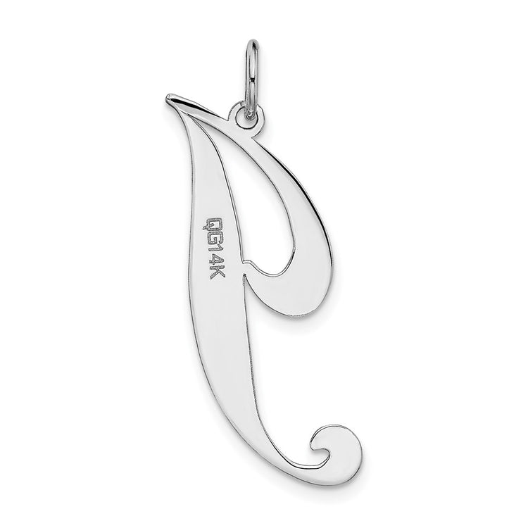 14k White Gold Large Fancy Script Letter J Initial Charm