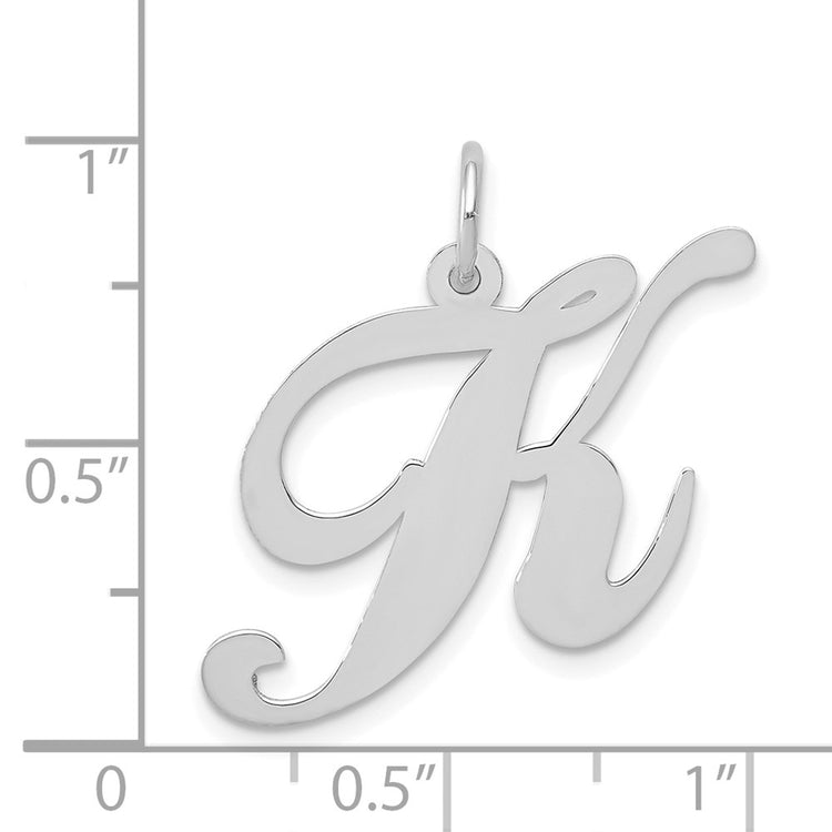 14k White Gold Large Fancy Script Letter K Initial Charm