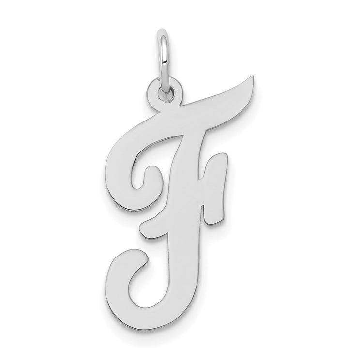 14k White Gold Large Script Letter F Initial Charm