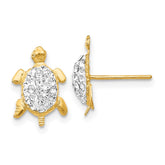 14k White Crystal Turtle Post Earrings