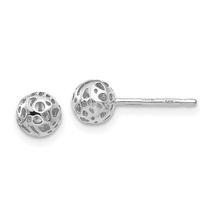 14K White Gold 5.5mm Fancy Pierced Ball Post Earrings