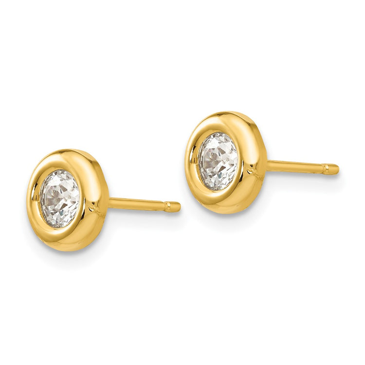 14k Polished 7mm Circle Bezel with CZ Post Earrings
