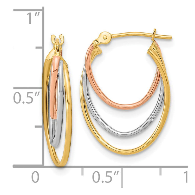 14k Tri-Color Graduated 3 Ring Hoops