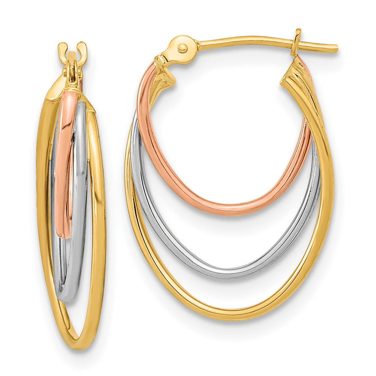 14k Tri-Color Graduated 3 Ring Hoops