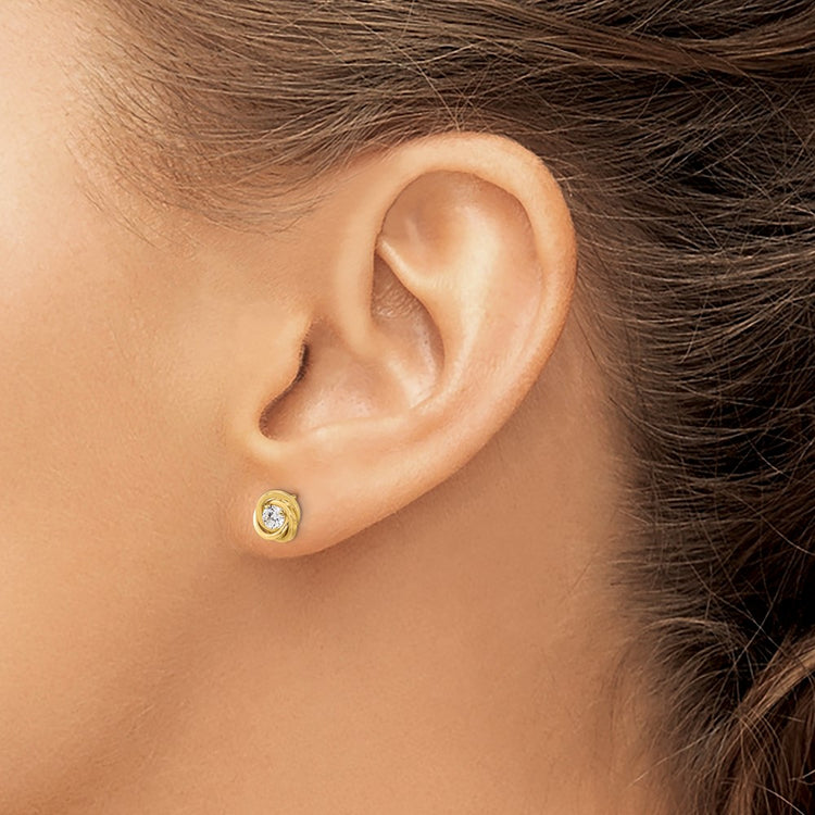 14k 6.5mm Polished CZ Love Knot Post Earrings