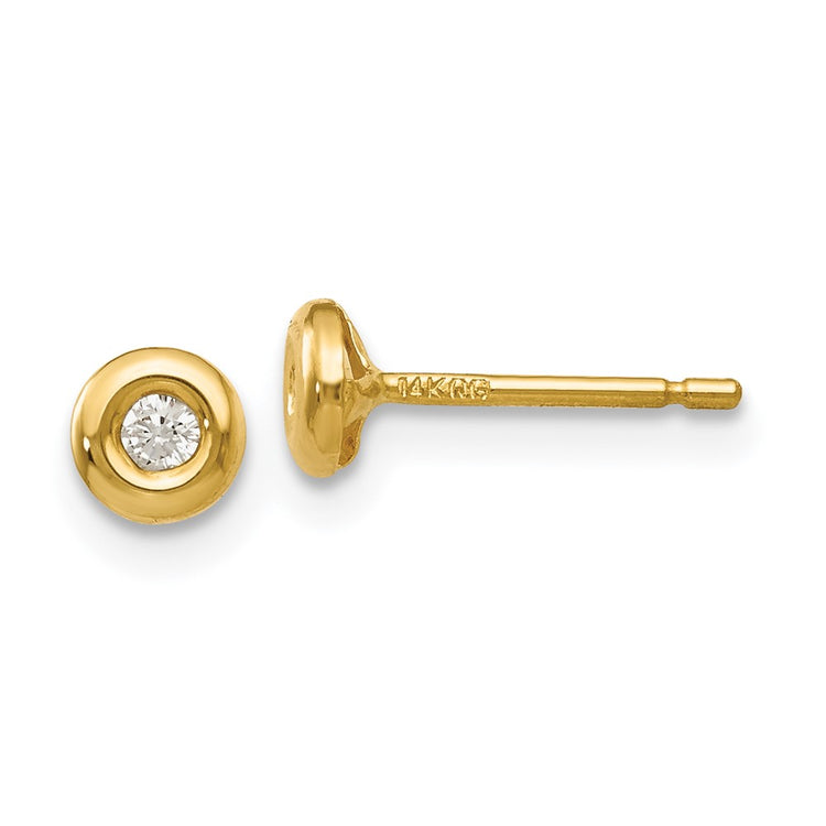 14k Polished 4mm Circle Bezel with CZ Post Earrings