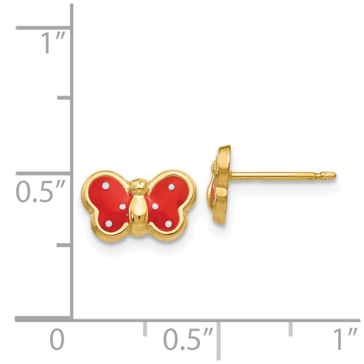 14k Red and White Enameled Butterfly Post Earrings