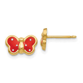 14k Red and White Enameled Butterfly Post Earrings