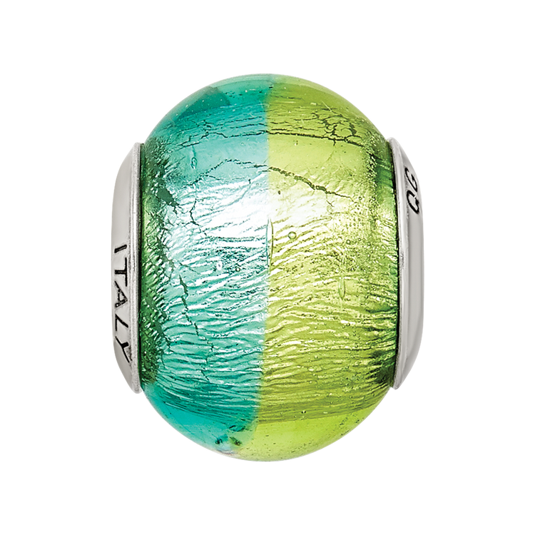 Sterling Silver Reflections Green/Blue Italian Murano Bead