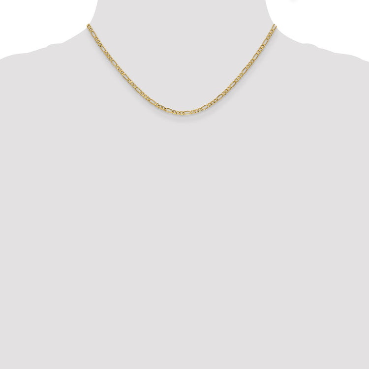 10K Yellow Gold 2.5MM Semi-solid Figaro Chain Necklace 16-24 Inch